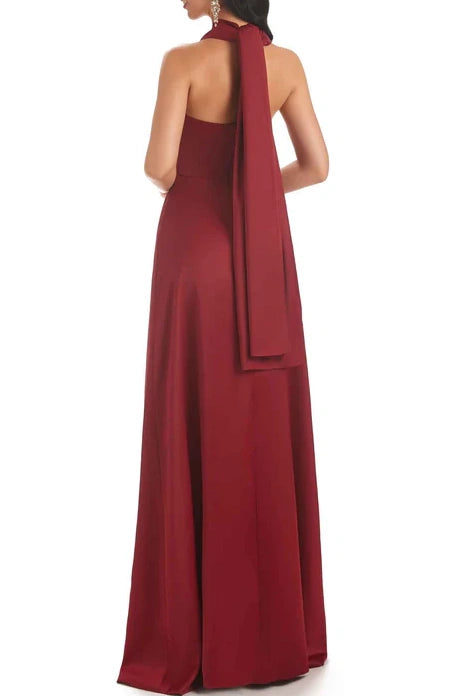 V-Neck Satin A-Line Empire Burgundy Bridesmaid Dress