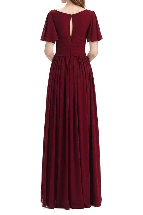 V-Neck Short Sleeves Empire A-Line Bridesmaid Dress