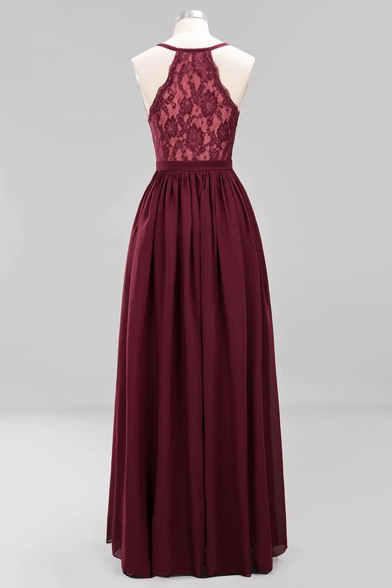 V-Neck A-Line Burgundy Bridesmaid Dress With Lace And Chiffon