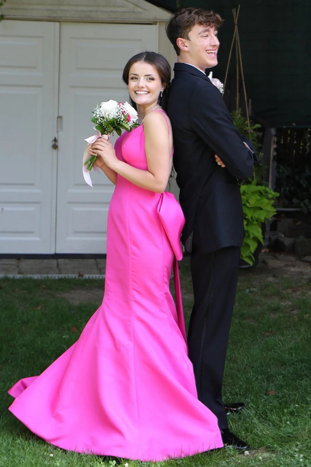 V-Neck Sleeveless Backless Mermaid Satin Formal Prom Dress