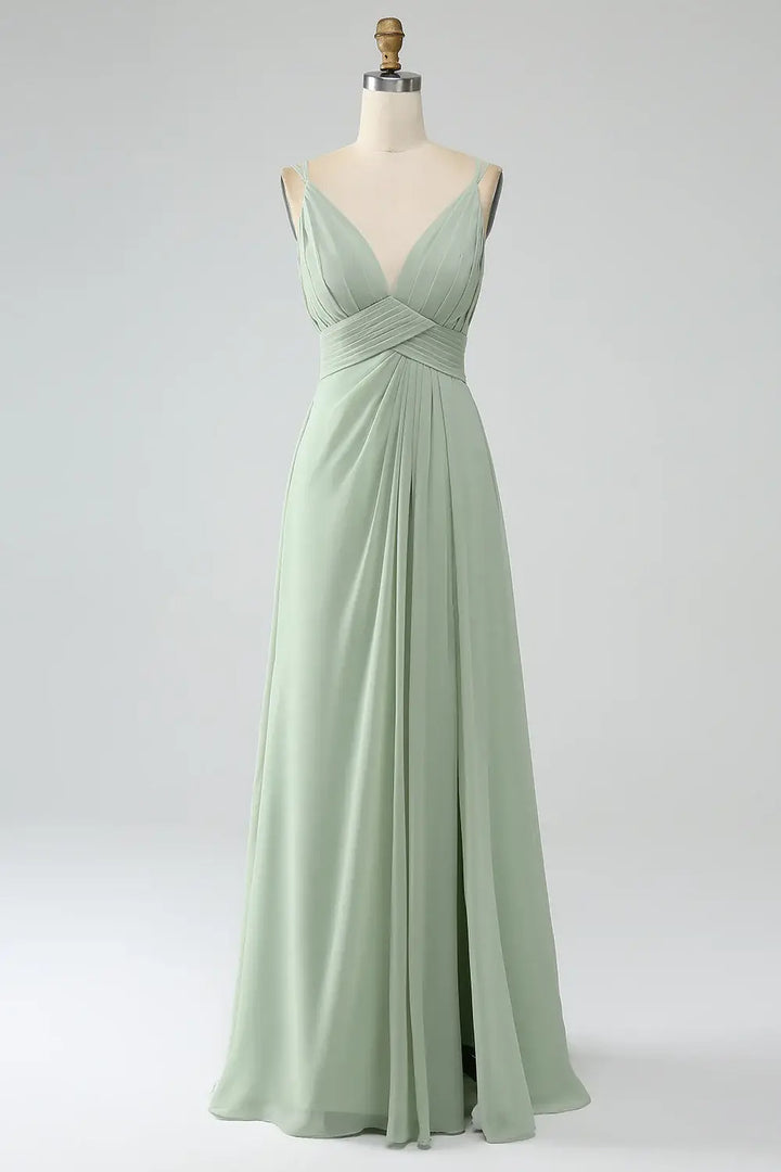 V-Neck Sleeveless Chiffon A-Line Appliques Bridesmaid Dress