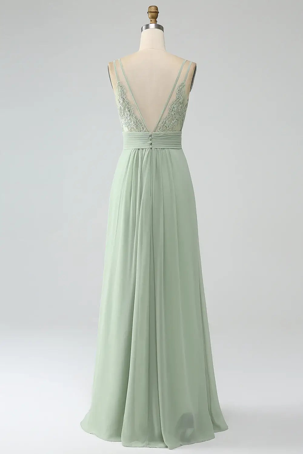 V-Neck Sleeveless Chiffon A-Line Appliques Bridesmaid Dress