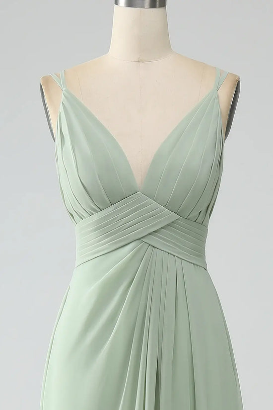 V-Neck Sleeveless Chiffon A-Line Appliques Bridesmaid Dress