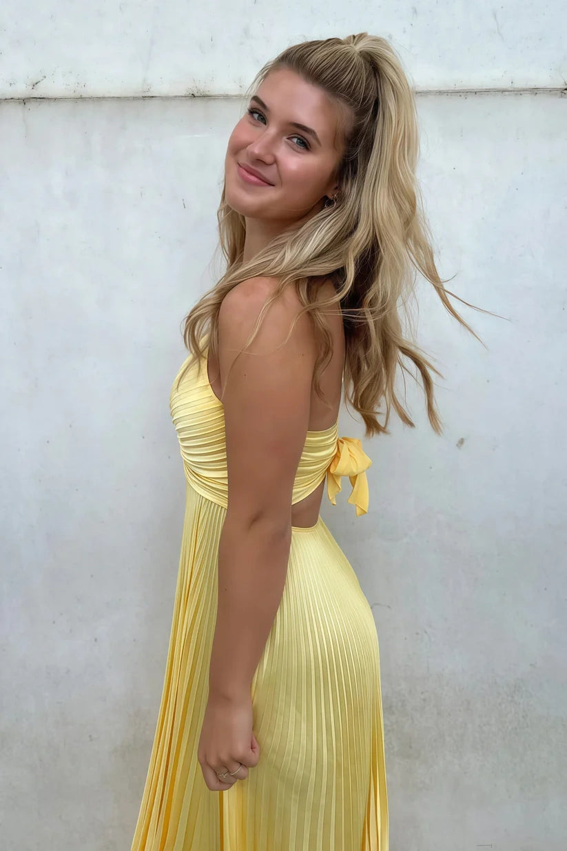 V-Neck Sleeveless Empire Ruched Long Party Prom Dress