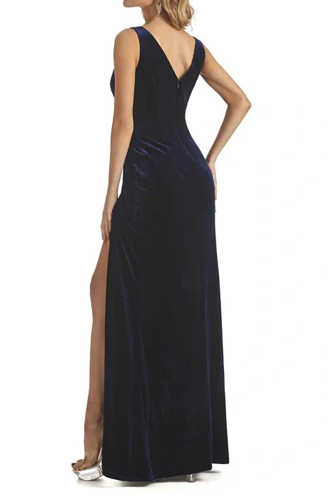 V-Neck Sleeveless Empire Ruched Velvet Bridesmaid Dress