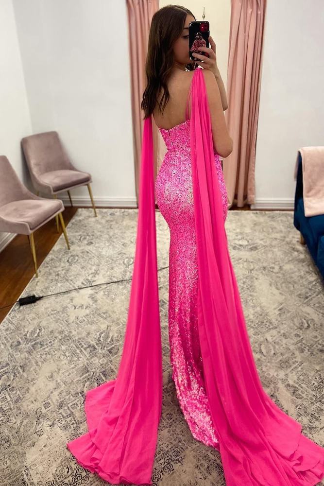 V-Neck Sleeveless Empire Sequins Prom Dress With Slit