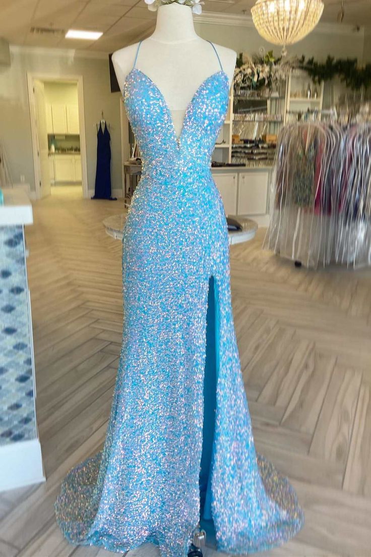 V-Neck Sleeveless Fully Sequins Party Prom Dress