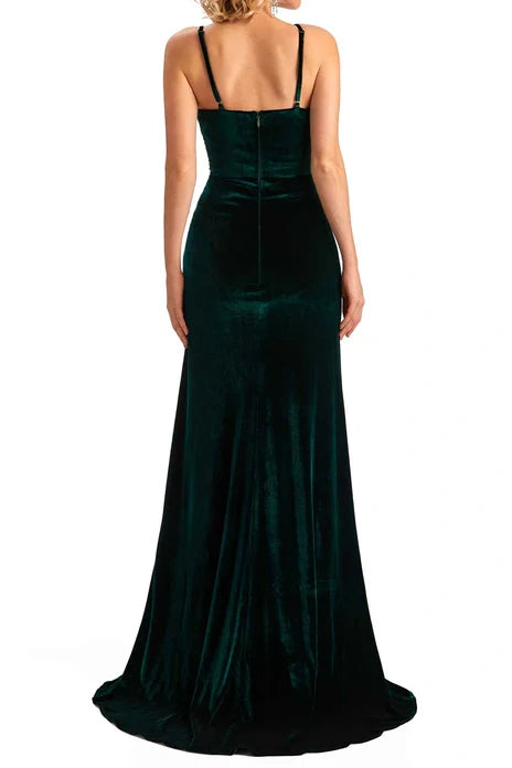 V-Neck Sleeveless Mermaid Velvet Bridesmaid Dress