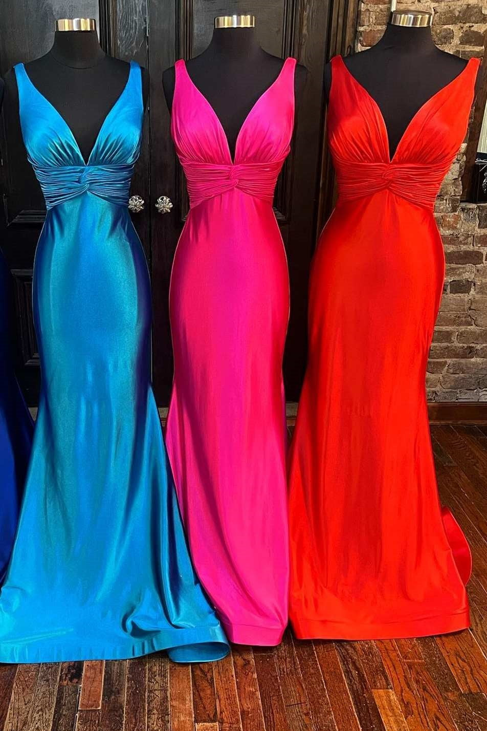 V-Neck Sleeveless Ruched Empire Mermaid Party Prom Dress