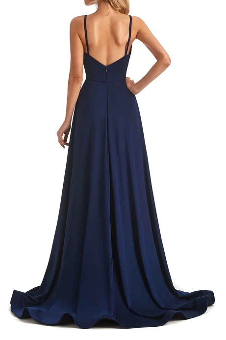 V-Neck Spaghetti Straps A-Line Open Back Bridesmaid Dress