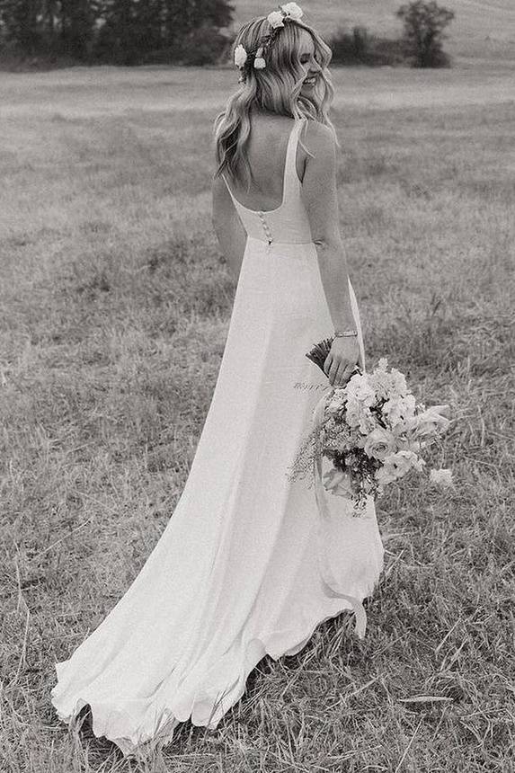 V-Neck Spaghetti Straps A-Line Boho Wedding Dress