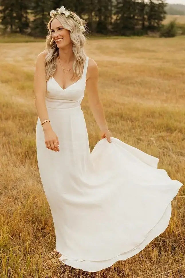 V-Neck Spaghetti Straps A-Line Boho Wedding Dress