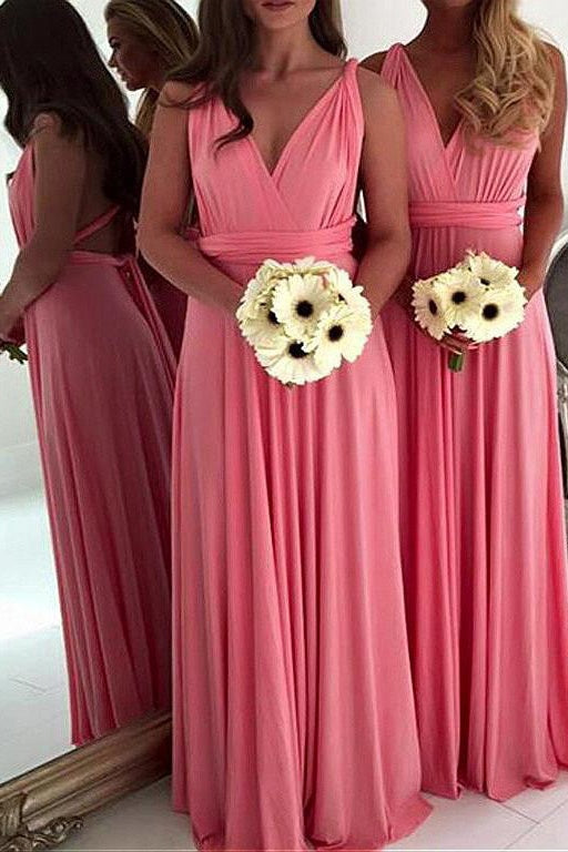 Chic V-Neck Spaghetti Straps Chiffon A-Line Bridesmaid Dress