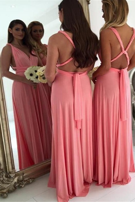 Chic V-Neck Spaghetti Straps Chiffon A-Line Bridesmaid Dress