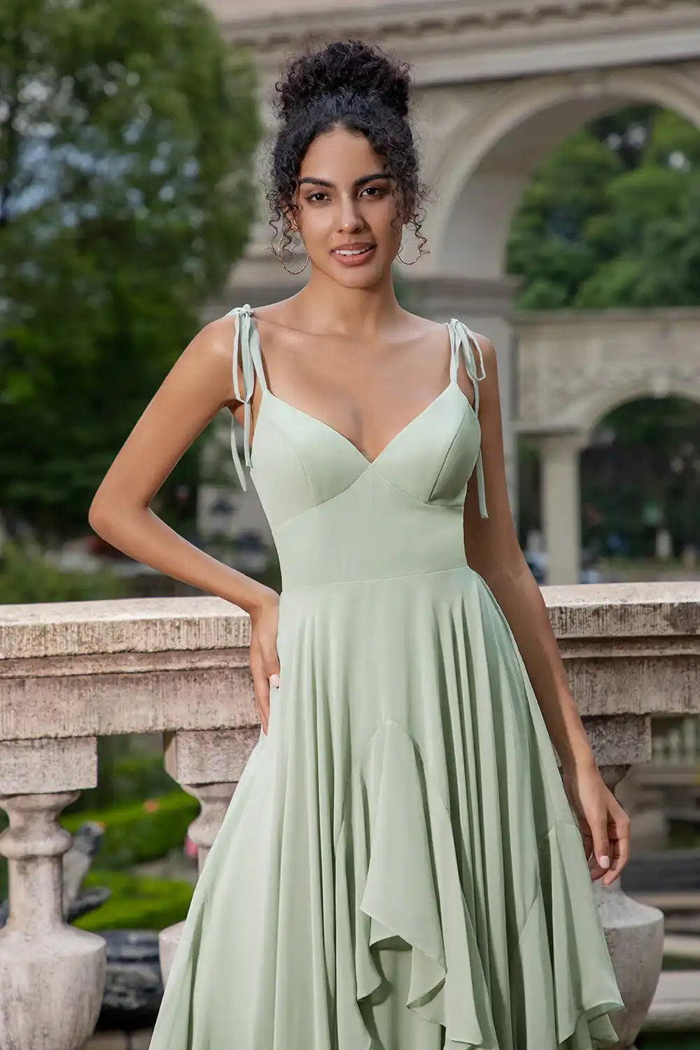 V-Neck Spaghetti Straps Chiffon A-Line Bridesmaid Dress