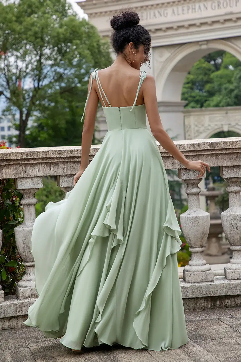 V-Neck Spaghetti Straps Chiffon A-Line Bridesmaid Dress