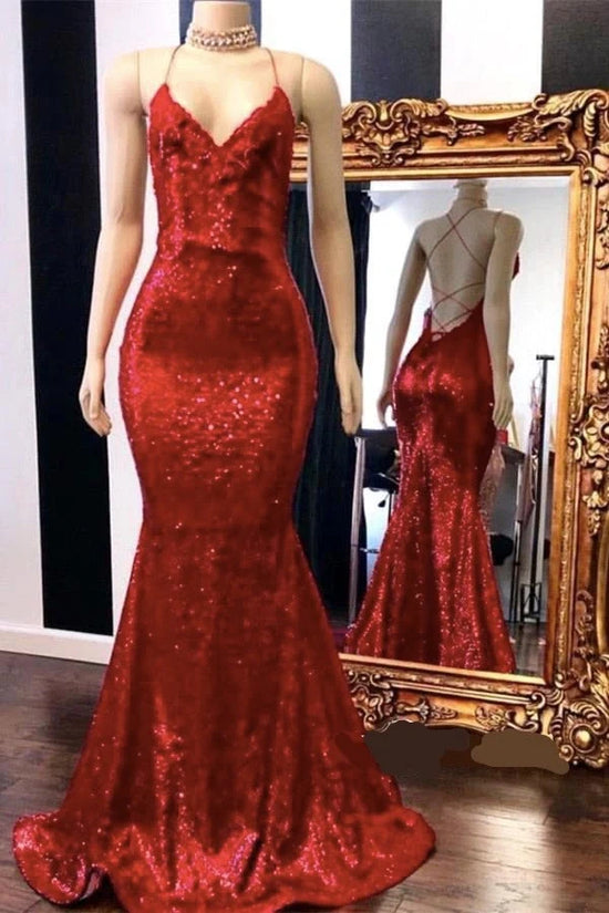 V-Neck Spaghetti Straps Mermaid Sequins Prom Dress For Black Girls Movousdress V-Neck Spaghetti Straps Mermaid Sequins Prom Dress For Black Girls Movousdress