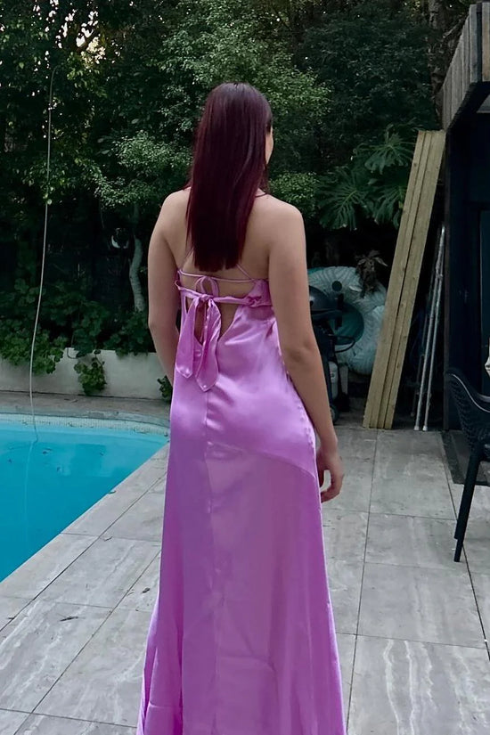 V-Neck Spaghetti Straps Satin A-Line Bridesmaid Dress