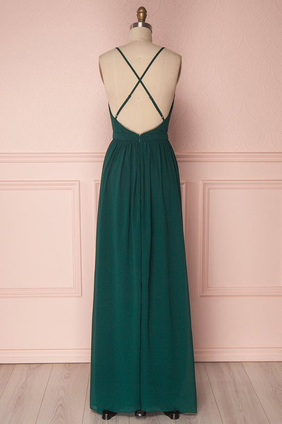 Simple V-Neck Spaghetti Straps Satin A-Line Bridesmaid Dress