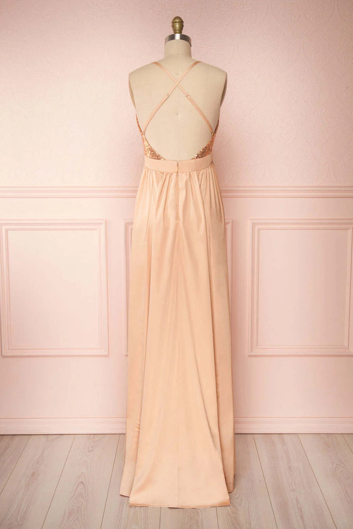 V-Neck Spaghetti Straps Two Tone Bridesmaid Dress