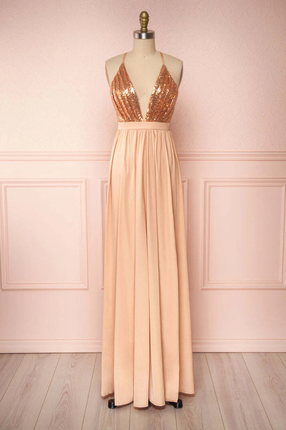 V-Neck Spaghetti Straps Two Tone Bridesmaid Dress