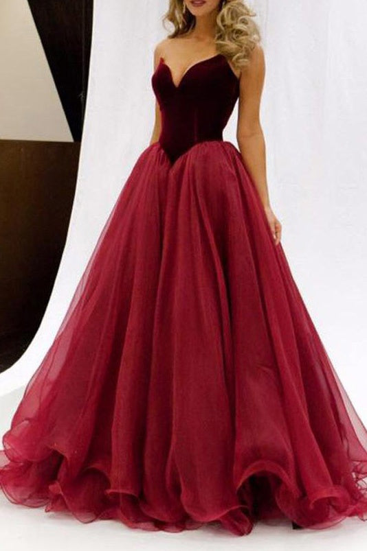 V-Neck Strapless A-Line Two Tone Party Prom Dress