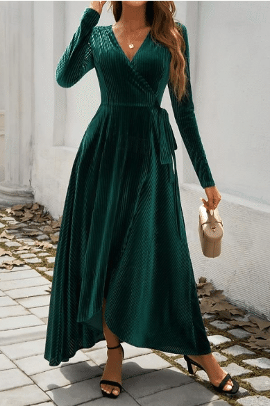 Velvet A-Line V-Neck Long Sleeves Empire Party Dress