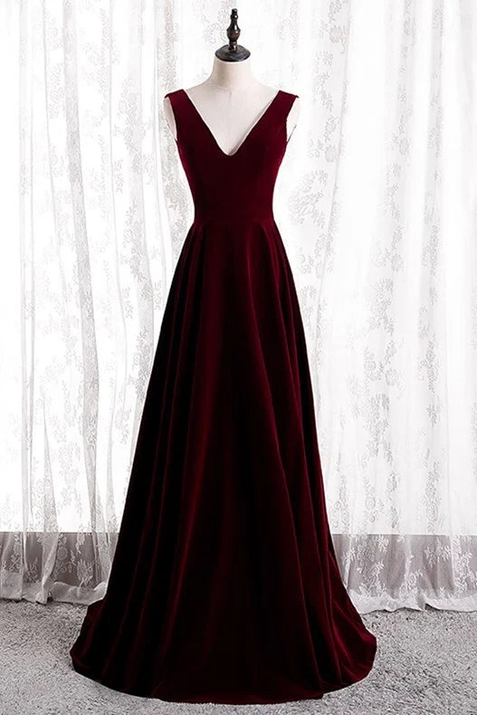 Velvet A-Line V-Neck Sleeveless Empire Bridesmaid Dress