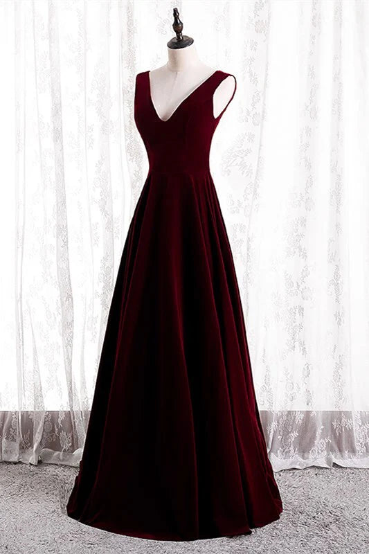 Velvet A-Line V-Neck Sleeveless Empire Bridesmaid Dress