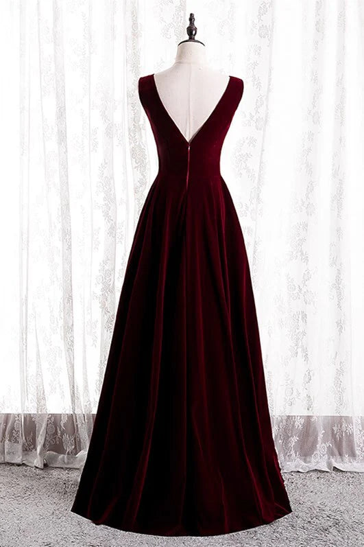 Velvet A-Line V-Neck Sleeveless Empire Bridesmaid Dress