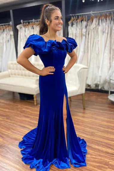 Velvet Mermaid Off-Shoulder Prom Dress With Slit