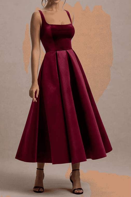 Velvet Satin A-Line Square Spaghettu Straps Elegant Party Dress