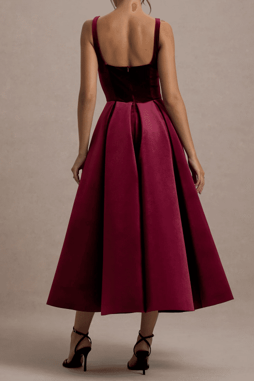 Velvet Satin A-Line Square Spaghettu Straps Elegant Party Dress