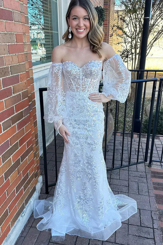 White Lace Mermaid Sweetheart Empire Long Party Prom Dress