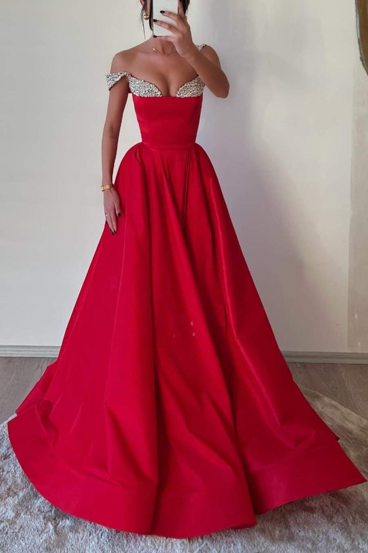 Sexy Satin A-Line Sweetheart Sleeveless Beaded Prom Dress