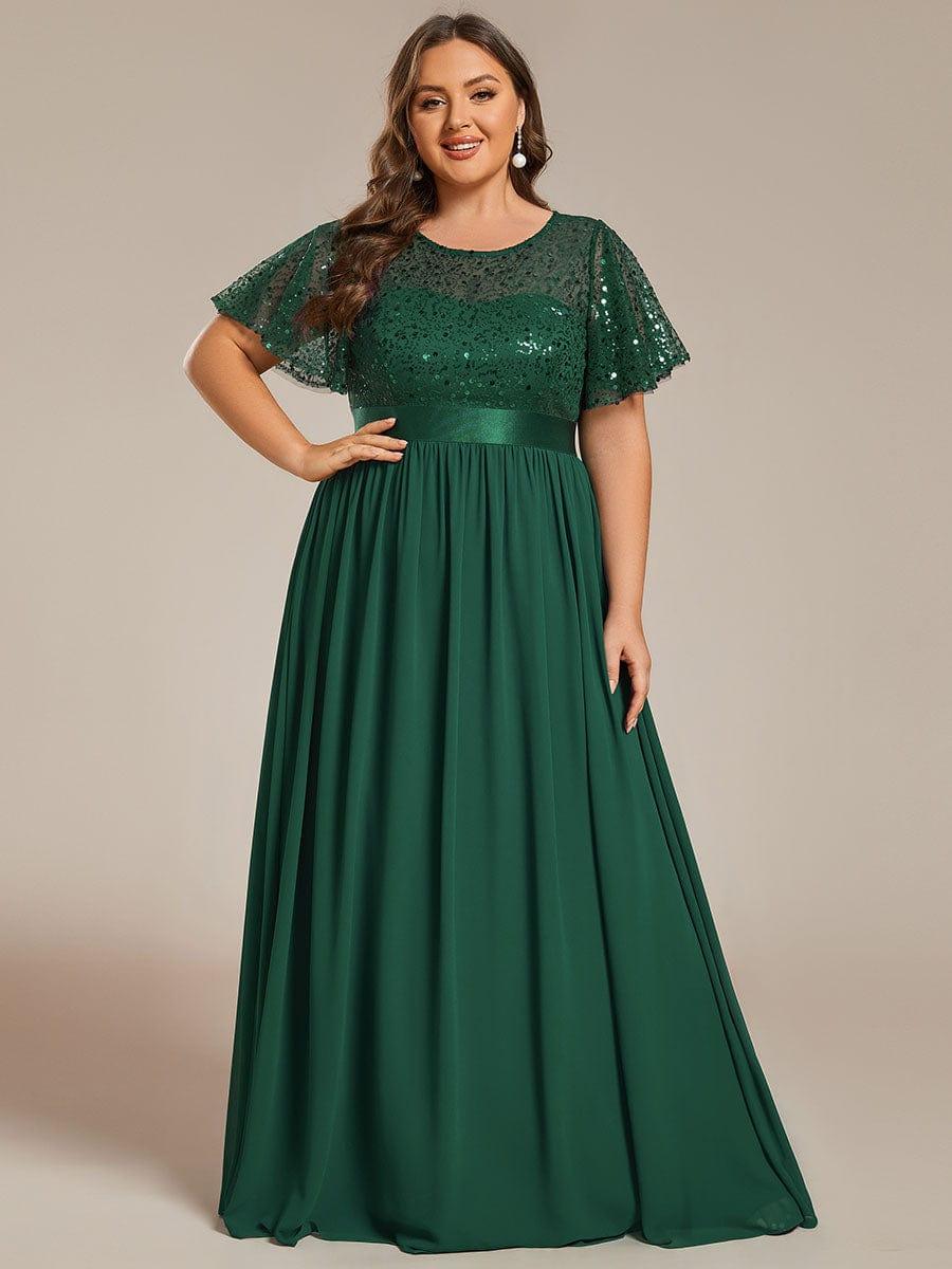 Short Sleeves Round A-Line Two Tone Formal Evening Dress