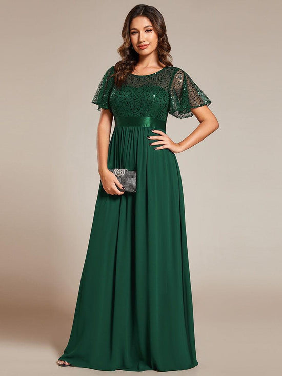 Short Sleeves Round A-Line Two Tone Formal Evening Dress