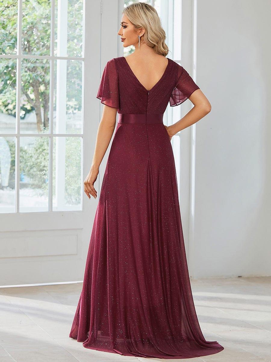 Elegant A-Line V-Neck Bell Sleeves Long Wedding Guest Dress