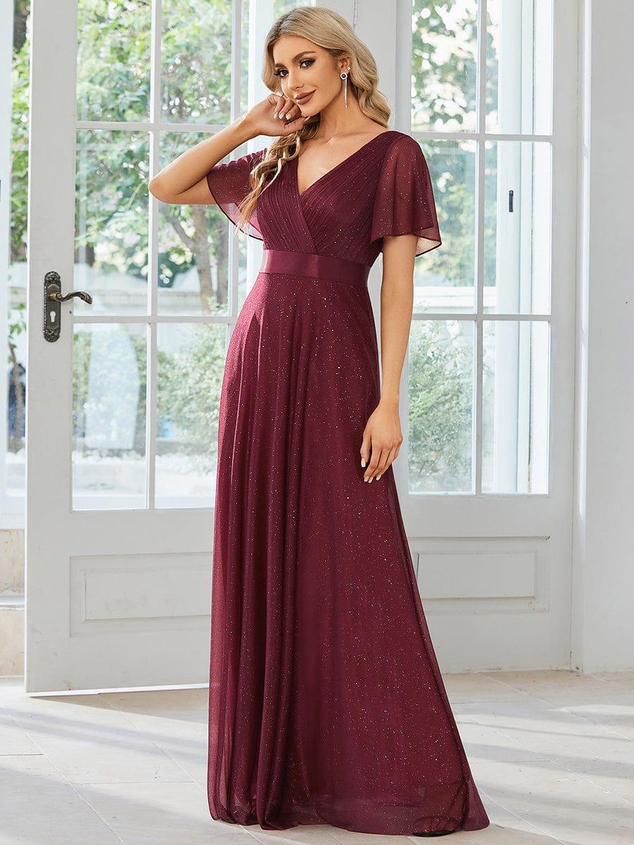 Elegant A-Line V-Neck Bell Sleeves Long Wedding Guest Dress