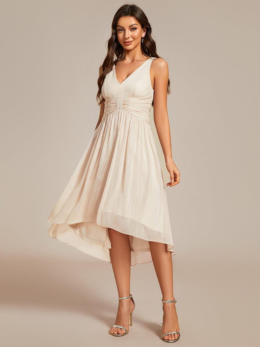 A-Line V-Neck Sleeveless High Low Chic Wedding Guest Dress