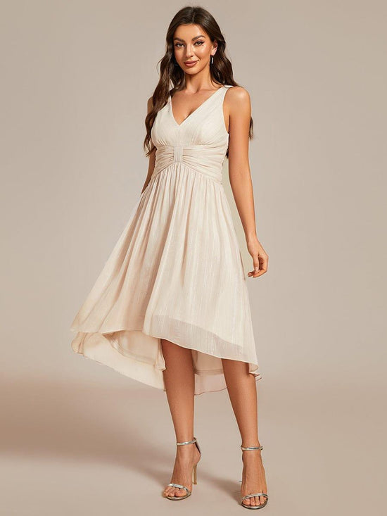 A-Line V-Neck Sleeveless High Low Chic Wedding Guest Dress