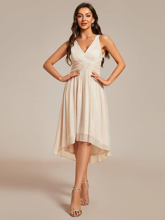 A-Line V-Neck Sleeveless High Low Chic Wedding Guest Dress