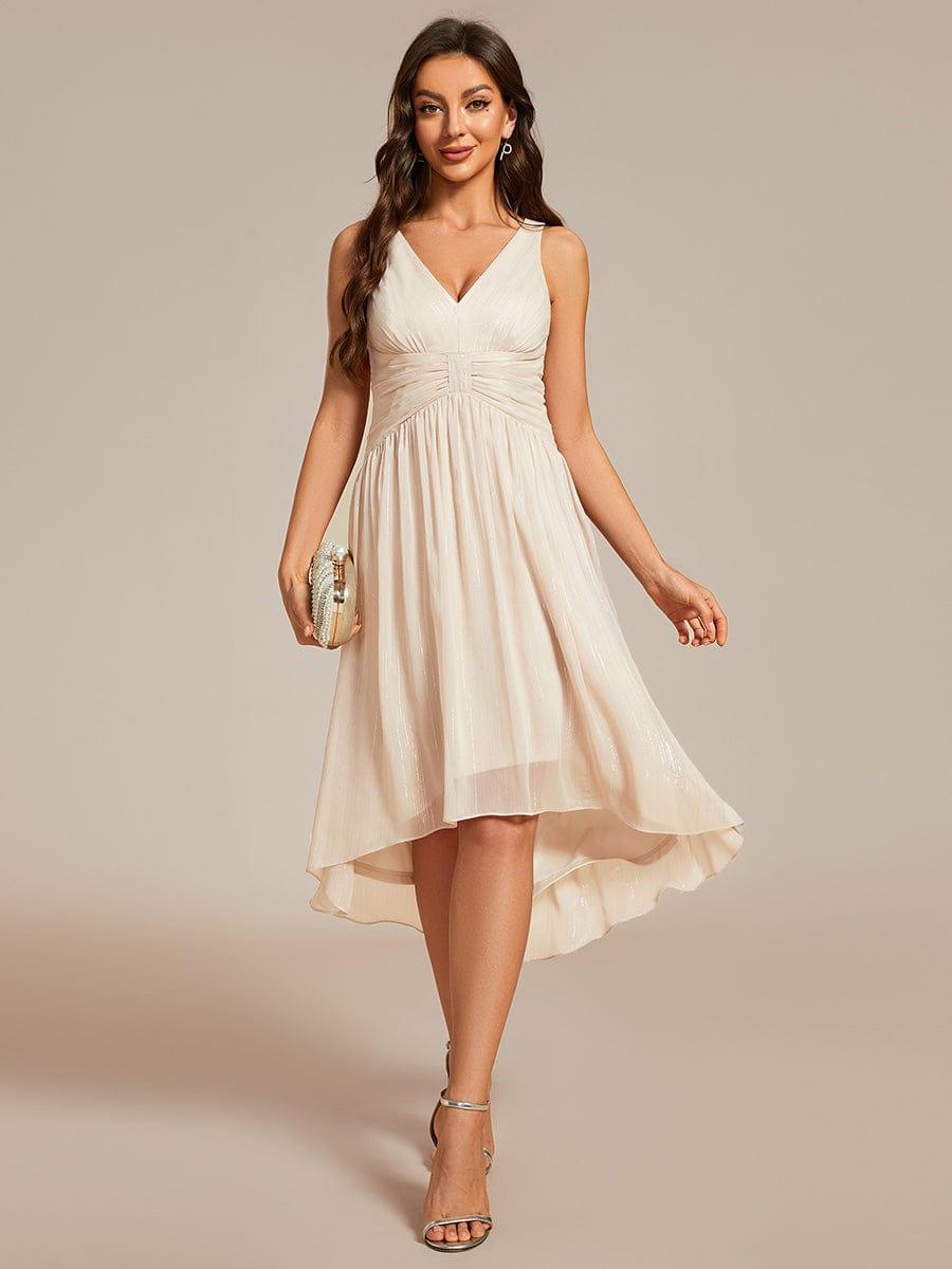 A-Line V-Neck Sleeveless High Low Chic Wedding Guest Dress