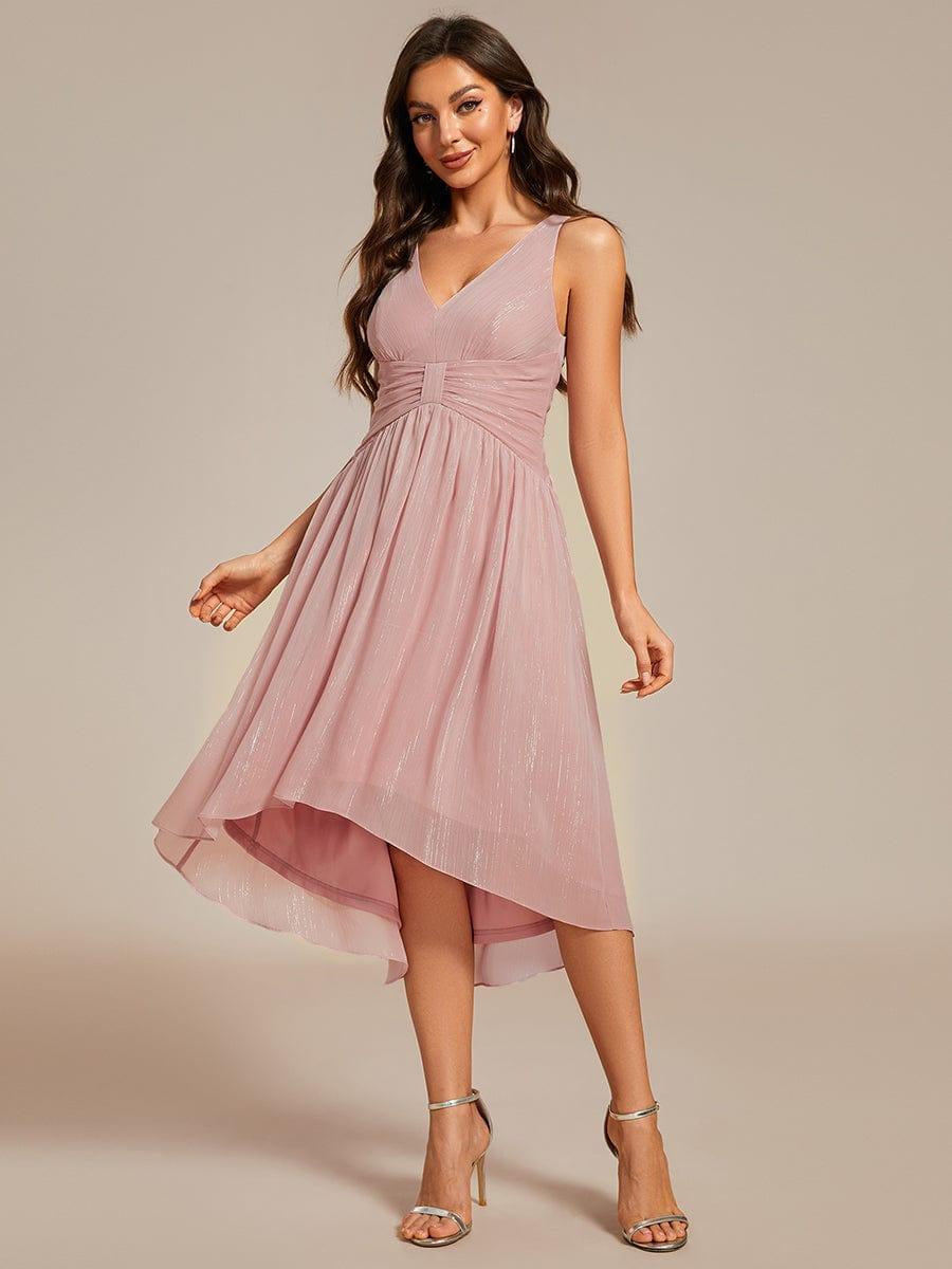 A-Line V-Neck Sleeveless High Low Chic Wedding Guest Dress