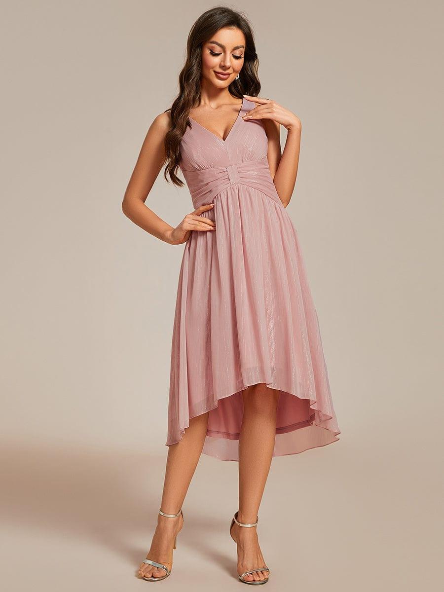 A-Line V-Neck Sleeveless High Low Chic Wedding Guest Dress