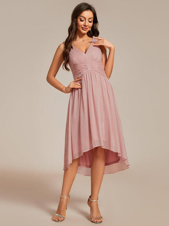 A-Line V-Neck Sleeveless High Low Chic Wedding Guest Dress