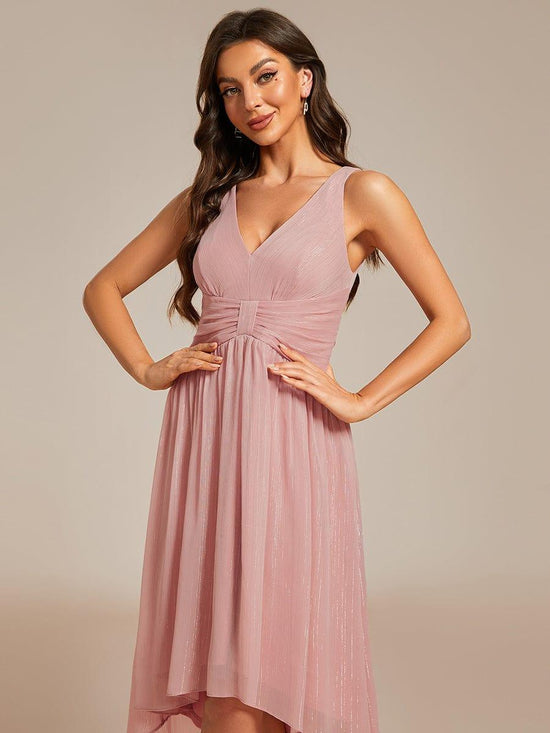 A-Line V-Neck Sleeveless High Low Chic Wedding Guest Dress
