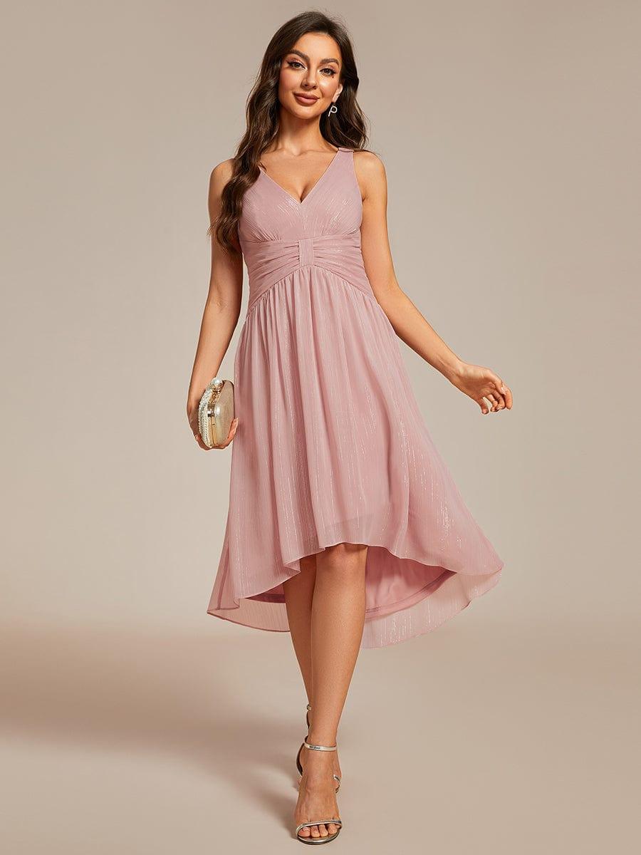 A-Line V-Neck Sleeveless High Low Chic Wedding Guest Dress