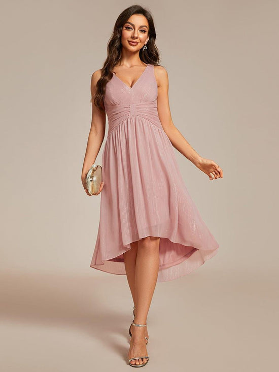 A-Line V-Neck Sleeveless High Low Chic Wedding Guest Dress