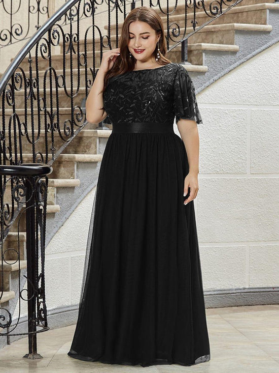 Scoop Half Sleeves Empire A-Line Party Evening Dress